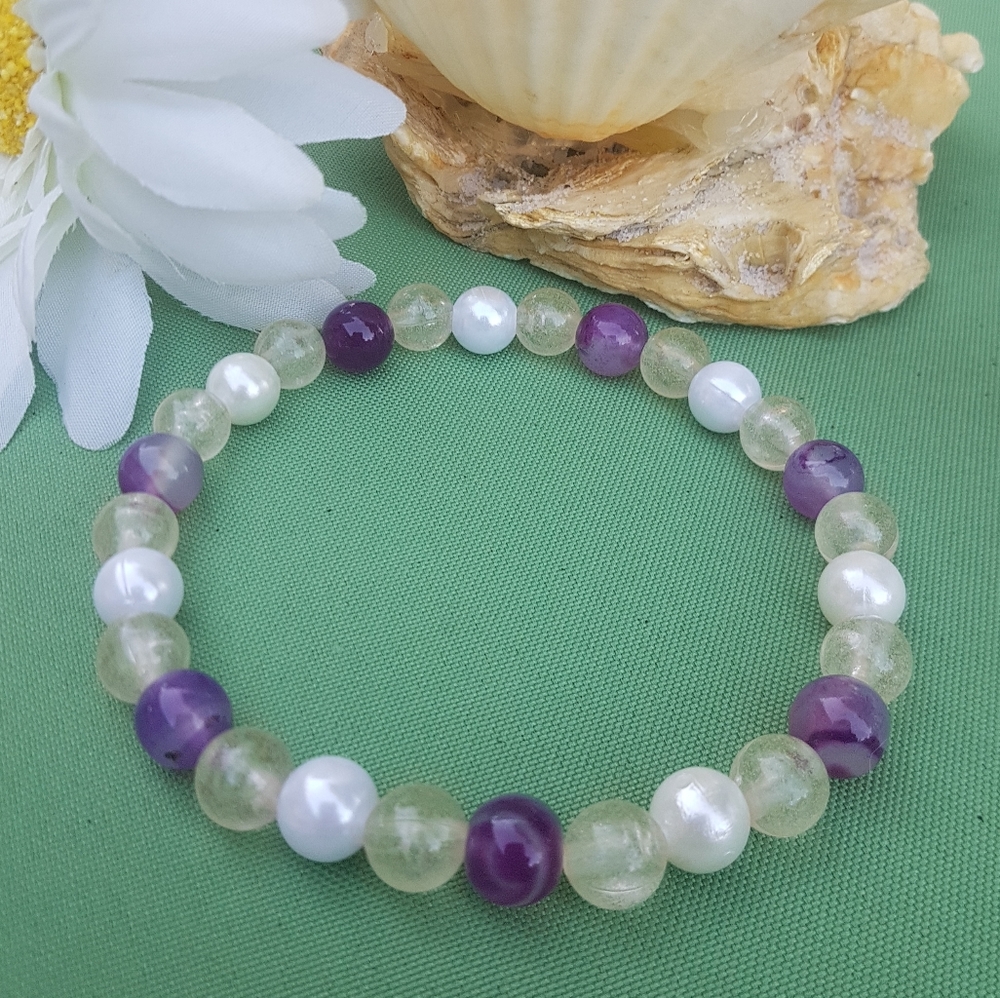 💜 Purple Agate Pink Glow In The Dark Bracelet